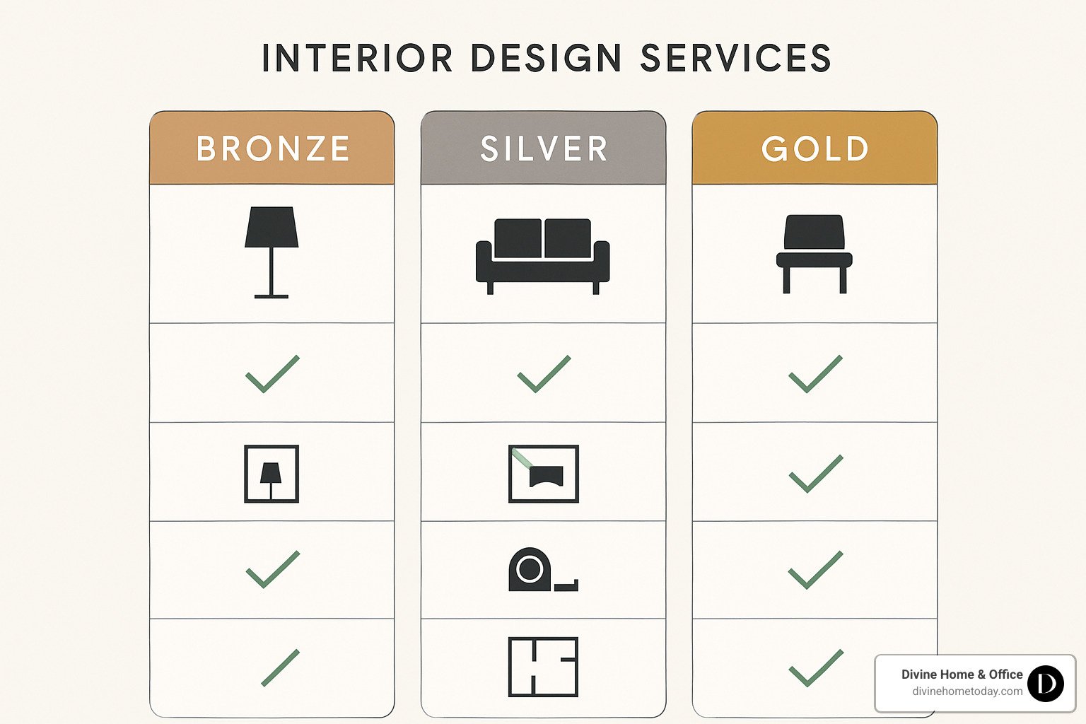 Interior design package comparison diagram - các gói dịch vụ thiết kế nội thất phổ biến hiện nay 2026 - keymarketing.top